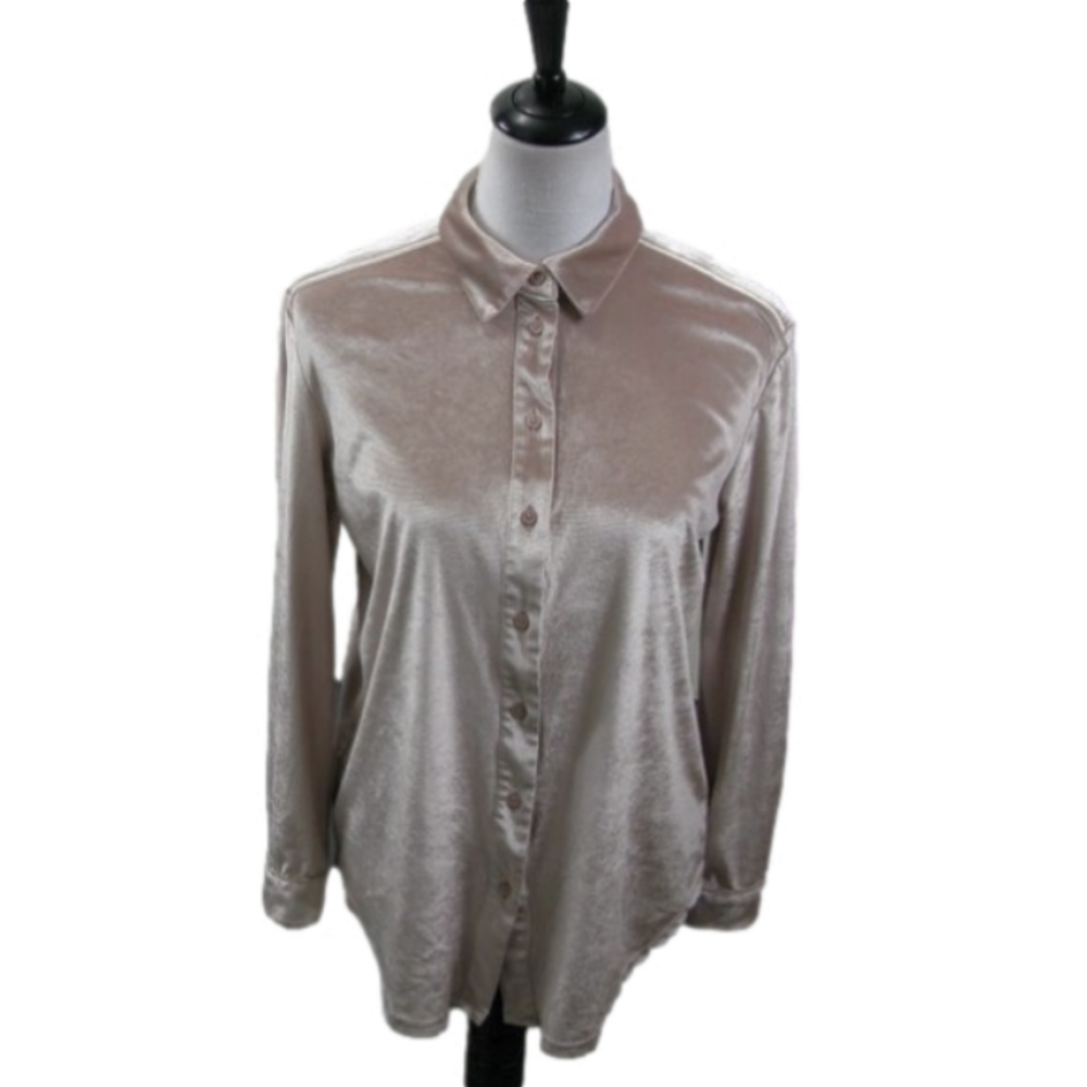 14th & Union Beige Iridescent Button Front Blouse Size Small
